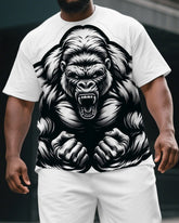 Men's Roaring Gorillas Cartoon Print Big & Tall Laid-back Short-Sleeve T-shirt & Short Set